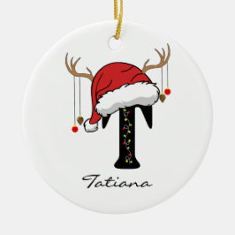 Adorno De Cerámica Custom Family Christmas Monogram Ornament for Her