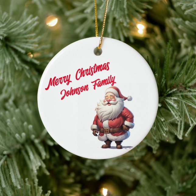 Adorno De Cerámica Custom Family Joy Santa Ornament (Árbol)