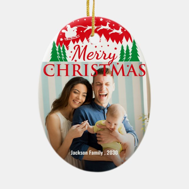 Adorno De Cerámica Custom FAMILY Script One Photo Keepsake (Atrás)