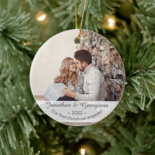 Adorno De Cerámica Custom first Christmas engaged 2022 photo holiday