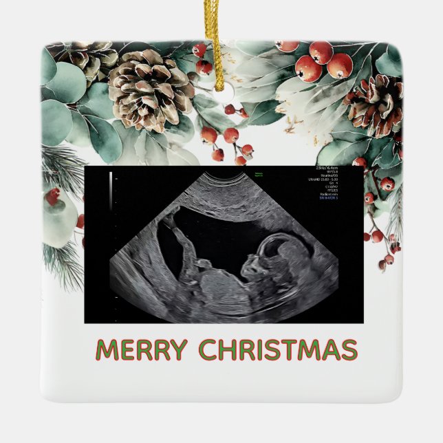 Adorno De Cerámica Custom First Christmas Expecting Photo Ornament (Anverso)