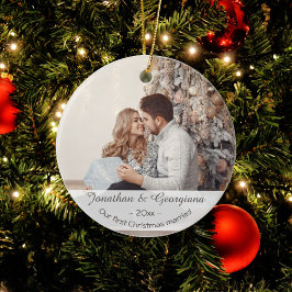 Adorno De Cerámica Custom first Christmas married 2023 photo holiday