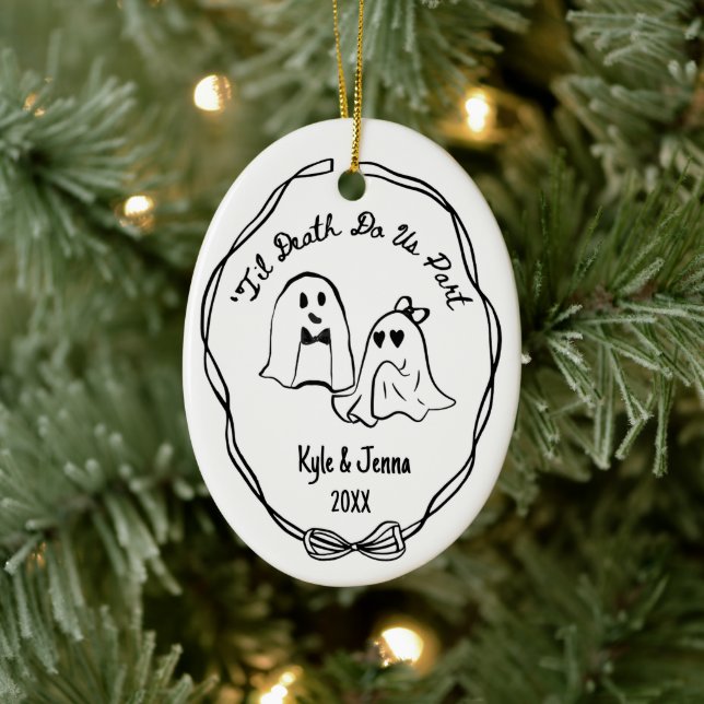 Adorno De Cerámica Custom First Christmas Married Spooky Ghost Doodle (Árbol)