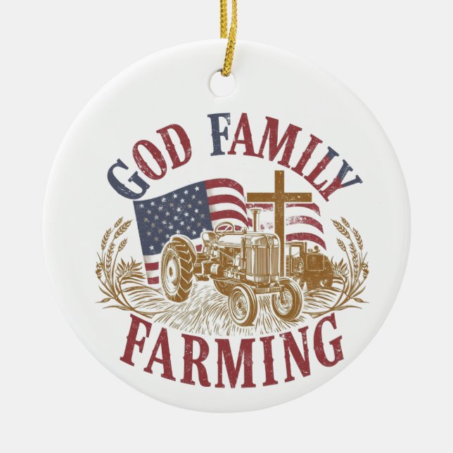 Adorno De Cerámica Custom “God Family Farming” Ornament (Frente)