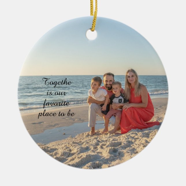 Adorno De Cerámica Custom Holiday Ornament – Family Photo Keepsake wi (Frente)