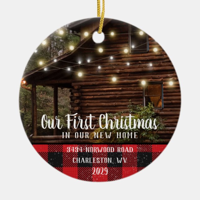 Adorno De Cerámica Custom House Photo First Xmas New Home Family Name (Frente)