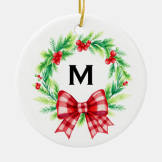 Adorno De Cerámica Custom Monogram First Christmas Married Ornament
