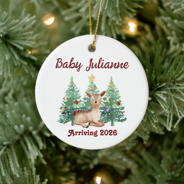 Adorno De Cerámica Custom Name Baby Announcement Deer Christmas (Árbol)