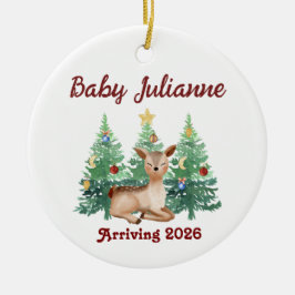 Adorno De Cerámica Custom Name Baby Announcement Deer Christmas