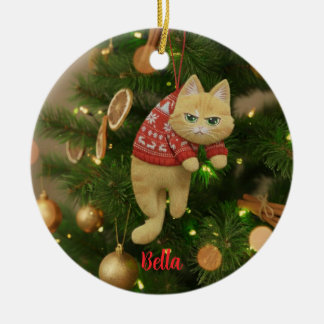 Adorno De Cerámica Custom Name Funny Grumpy Cat Christmas Ornament