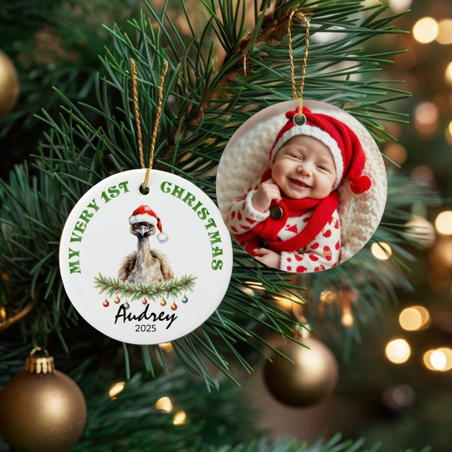 Adorno De Cerámica Custom Name & Photo Keepsake with Cute Aussie Emu (Subido por el creador)