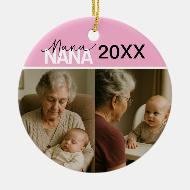 Adorno De Cerámica Custom Nana Photo Ornament with Year 2 Pictures (Frente)