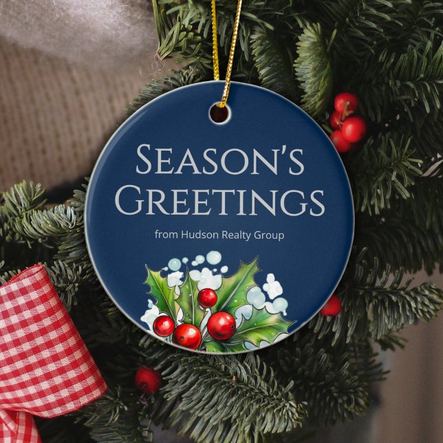 Adorno De Cerámica Custom Navy Realtor Ornament with Logo (Subido por el creador)
