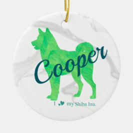 Adorno De Cerámica Custom Pastel Blue Shiba Inu Silhouette Ornament