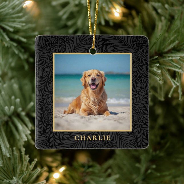 Adorno De Cerámica Custom Pet Name Photo Botanical Holiday (Árbol)