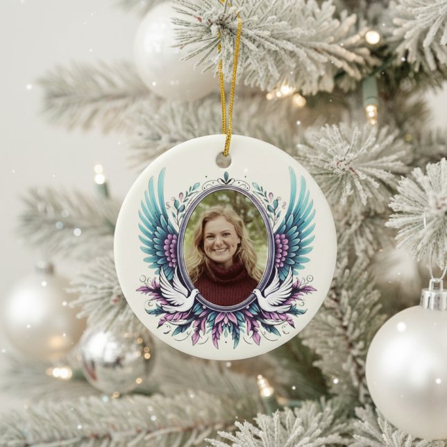 Adorno De Cerámica Custom Photo Angel Wings Memorial Keepsake Gift  (Personalized Custom Photo Memorial Ornament)