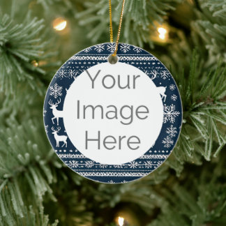 Adorno De Cerámica custom photo christmas scandi pattern and deer