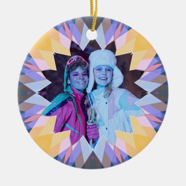 Adorno De Cerámica Custom Purple Yellow Christmas Star Photo Gift (Frente)