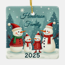 Adorno De Cerámica Custom Snowman Family Of Four