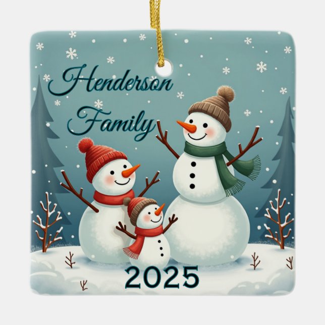 Adorno De Cerámica Custom Snowman Family Of Three (Anverso)