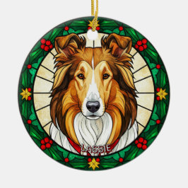 Adorno De Cerámica Custom Stained glass effect DOG'S name Christmas 