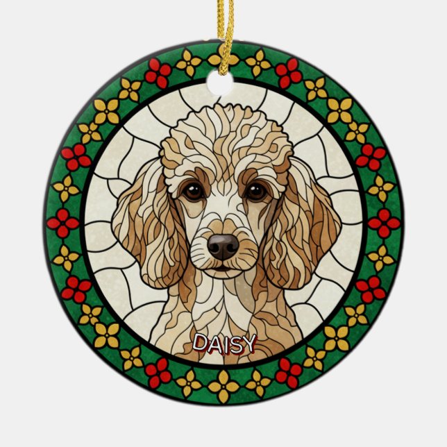 Adorno De Cerámica Custom Stained glass effect DOG'S name Christmas  (Frente)
