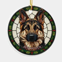 Adorno De Cerámica Custom Stained glass effect DOG'S name Christmas 