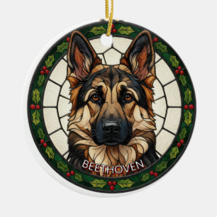 Adorno De Cerámica Custom Stained glass effect DOG'S name Christmas 
