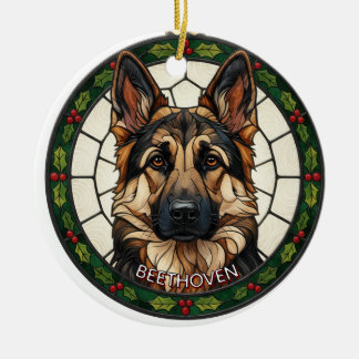 Adorno De Cerámica Custom Stained glass effect DOG'S name Christmas 