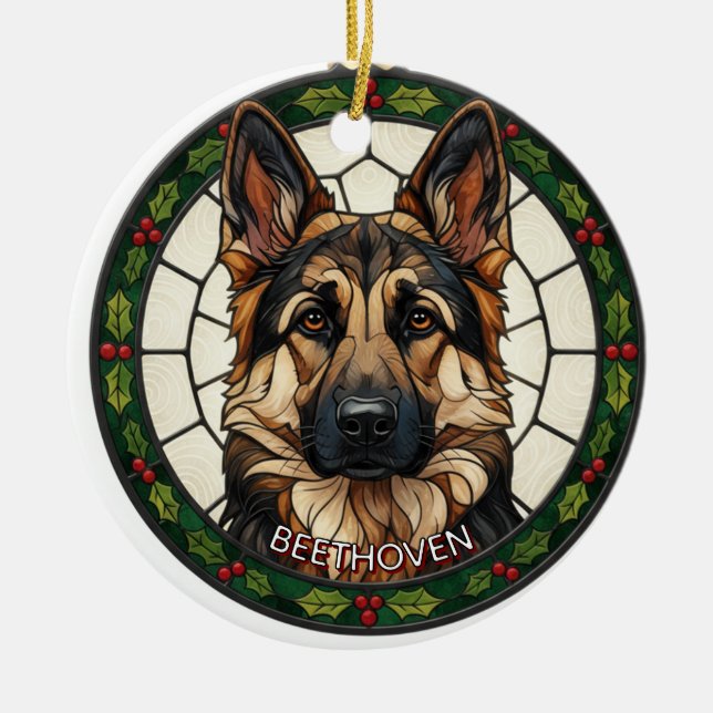 Adorno De Cerámica Custom Stained glass effect DOG'S name Christmas  (Frente)
