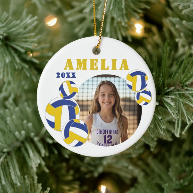 Adorno De Cerámica Custom Volleyball Player Photo Christmas Ornament (Árbol)