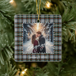 Adorno De Cerámica Custom Winter Engagement Photo Card with Tartan 