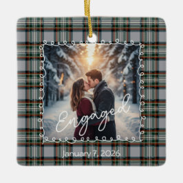 Adorno De Cerámica Custom Winter Engagement Photo Card with Tartan 