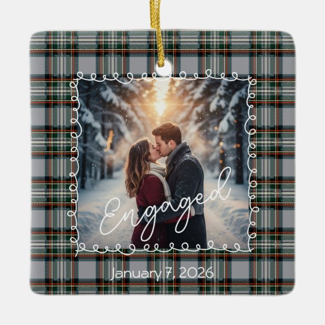 Adorno De Cerámica Custom Winter Engagement Photo Card with Tartan  (Anverso)