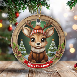 Adorno De Cerámica Custom Wooden Framed Deer Holiday Decoration 🦌🎄