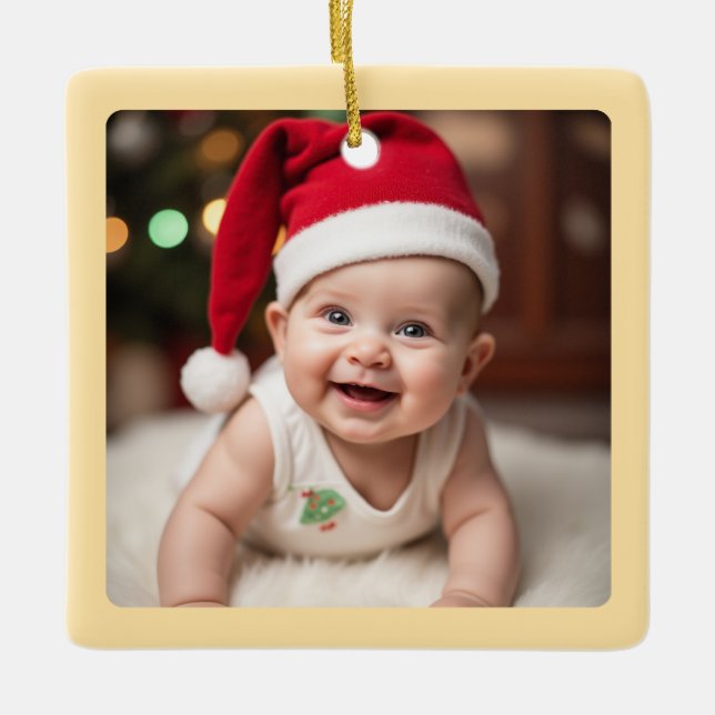 Adorno De Cerámica Customisable Baby's First Christmas Square (Anverso)