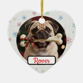 Adorno De Cerámica Customisable Dog And Bone Pet Heart Christmas