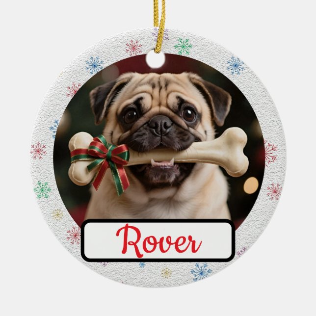 Adorno De Cerámica Customisable Dog And Bone Pet Owner's Christmas (Frente)