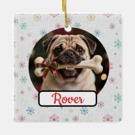 Adorno De Cerámica Customisable Dog And Bone Pet Square Christmas