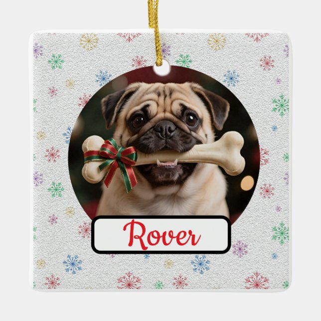 Adorno De Cerámica Customisable Dog And Bone Pet Square Christmas (Anverso)
