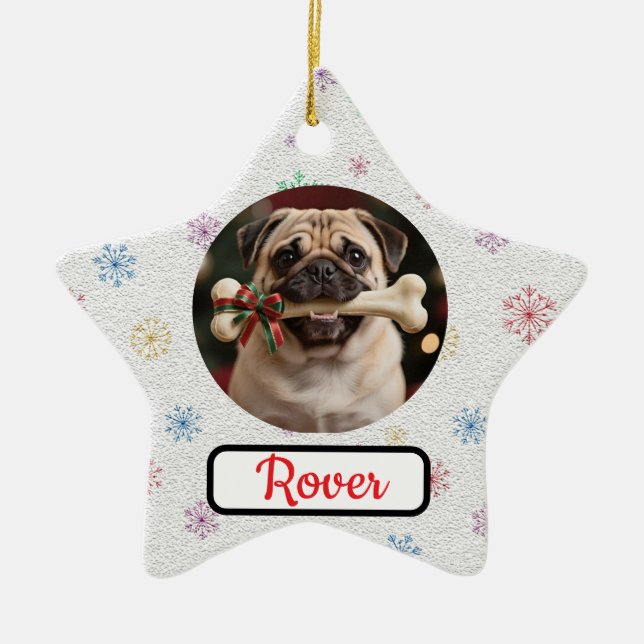 Adorno De Cerámica Customisable Dog And Bone Pet Star Christmas (Frente)
