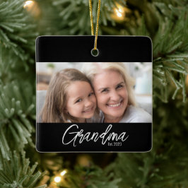 Adorno De Cerámica Customizable Grandma Est Year Photo Christmas