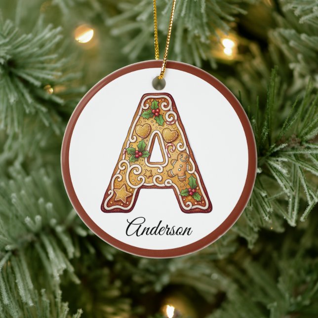 Adorno De Cerámica Customize Christmas Gingerbread Letter A Monogram (Árbol)