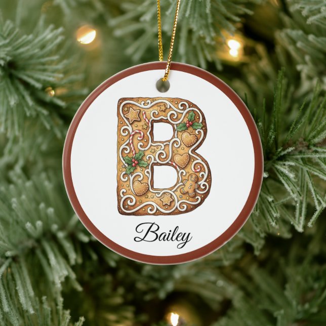 Adorno De Cerámica Customize Christmas Gingerbread Letter B Monogram (Árbol)