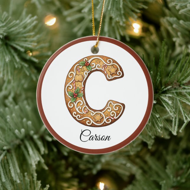 Adorno De Cerámica Customize Christmas Gingerbread Letter C Monogram (Árbol)
