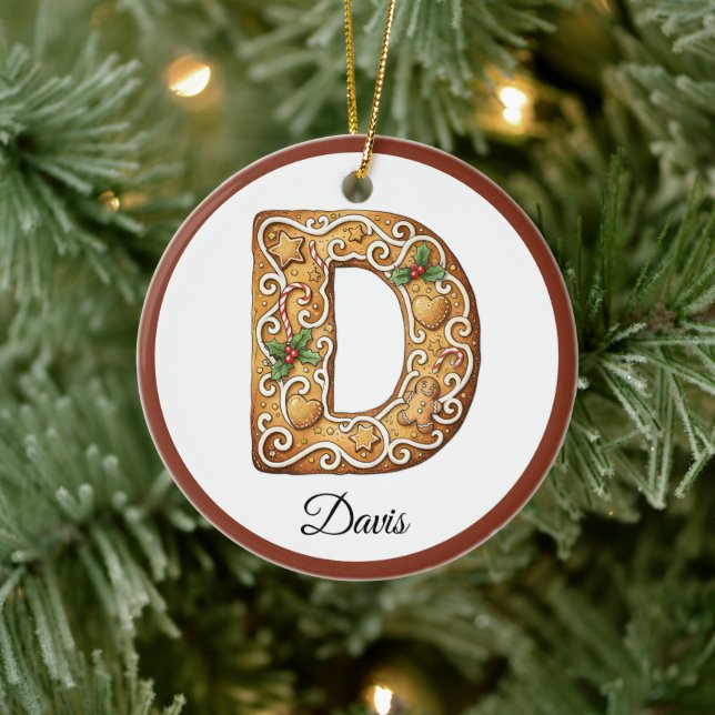Adorno De Cerámica Customize Christmas Gingerbread Letter D Monogram (Árbol)