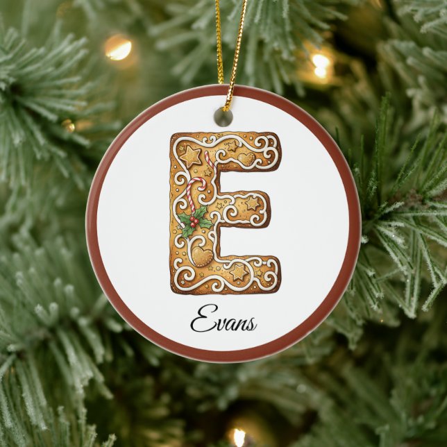 Adorno De Cerámica Customize Christmas Gingerbread Letter E Monogram (Árbol)