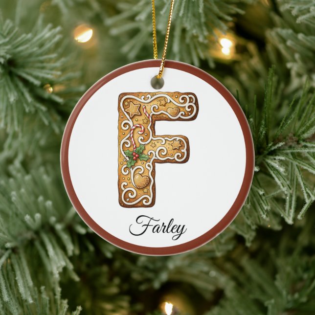 Adorno De Cerámica Customize Christmas Gingerbread Letter F Monogram (Árbol)
