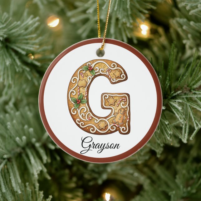 Adorno De Cerámica Customize Christmas Gingerbread Letter G Monogram (Árbol)