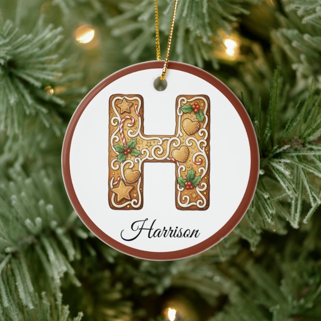 Adorno De Cerámica Customize Christmas Gingerbread Letter H Monogram (Árbol)